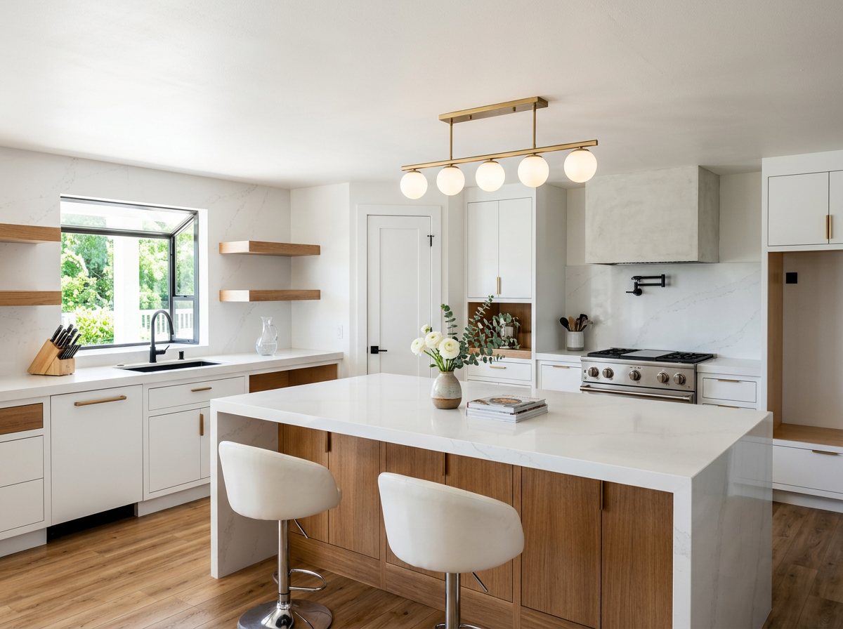 Two-tone kitchen with custom island in Eastvale